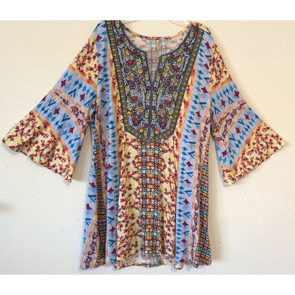 Soft Surroundings Boho Top L Bell Sleeve Blouse‎ Festival Concert Hippie Chic